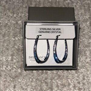 Sterling Silver blue and purple ombré Crystal oval Hoop Earrings